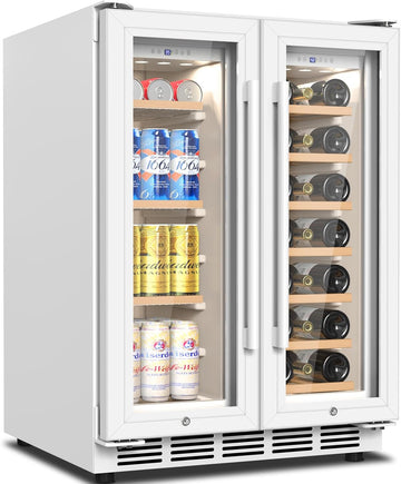 Wine and Beverage Refrigerator, 24 Inch Beverage Cooler Dual Zone with Glass Doo