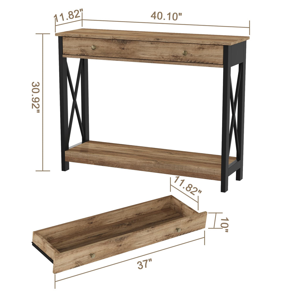 40" Farmhouse Console Table with Drawer and Storage Shelves