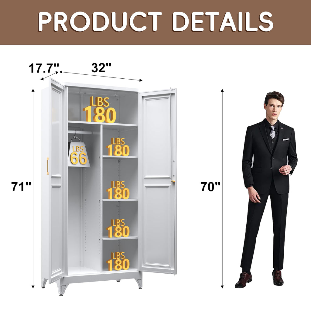 Armoire Wardrobe Closet, 71" H Wardrobe Cabinet with Locking Doors