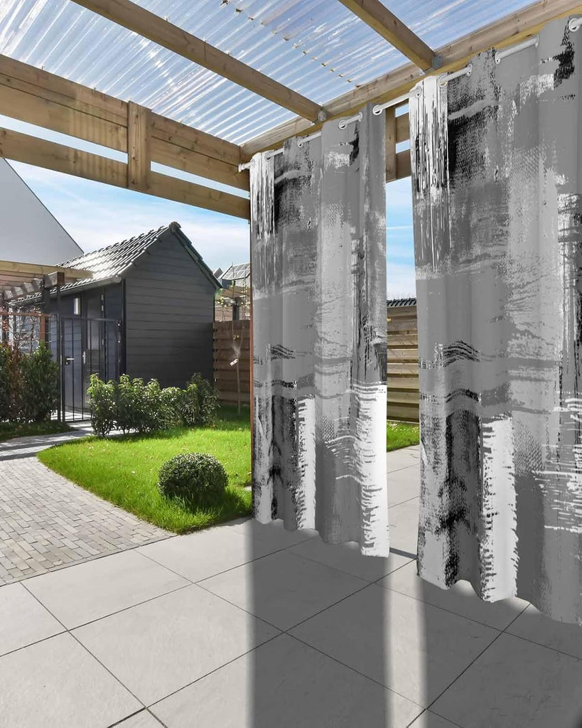 Contemporary Grey Outdoor Curtain 108 Inches Long Weighted Bottom Privacy,Deck Porch Gazebo Pergola Balcony Drape