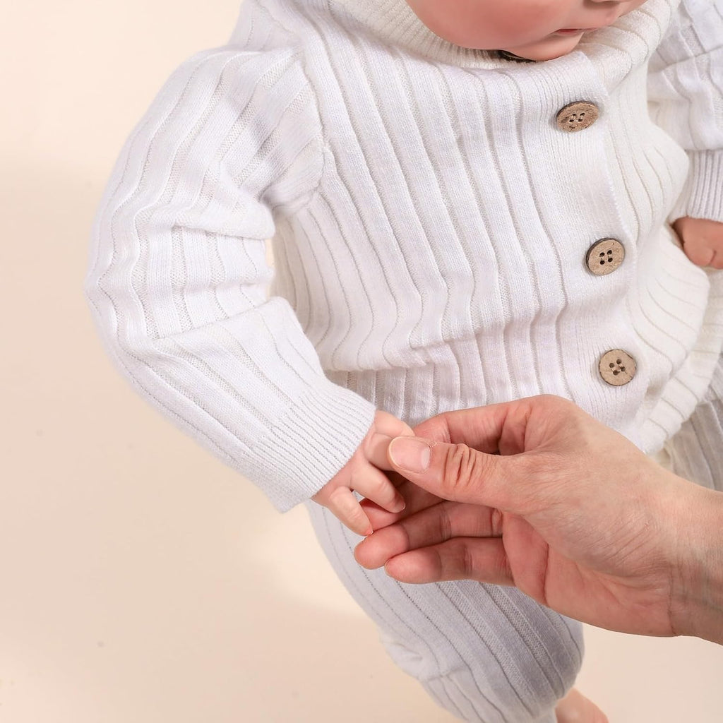 Knit Baby Romper Set Ribbed Newborn Outfit Clothes With Hat