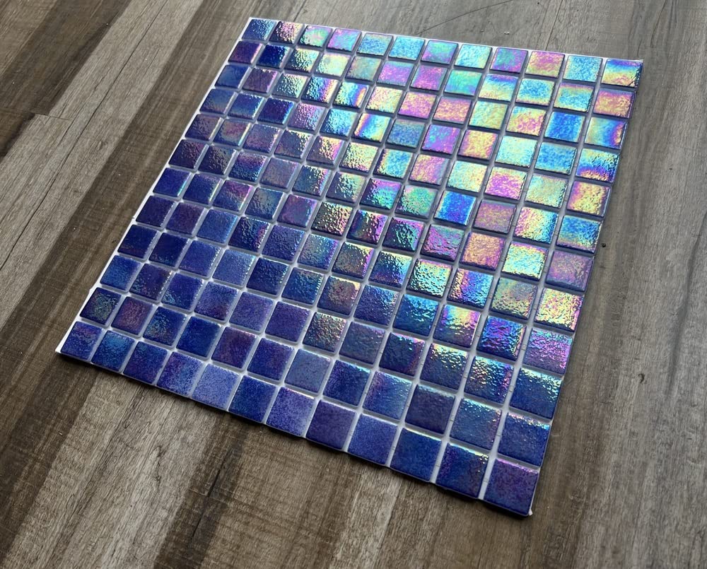Square Iridescent Recycled Glass 1x1 Mosaic Floor Wall Tile Backsplash, Swimming Pool Tile, Bathroom Shower, Accent