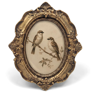 Bird Couple Sparrow Small Oval Picture Frame, Vintage Cottagecore Vintage Bronze Photo Frame, Rustic Farmhouse Mini