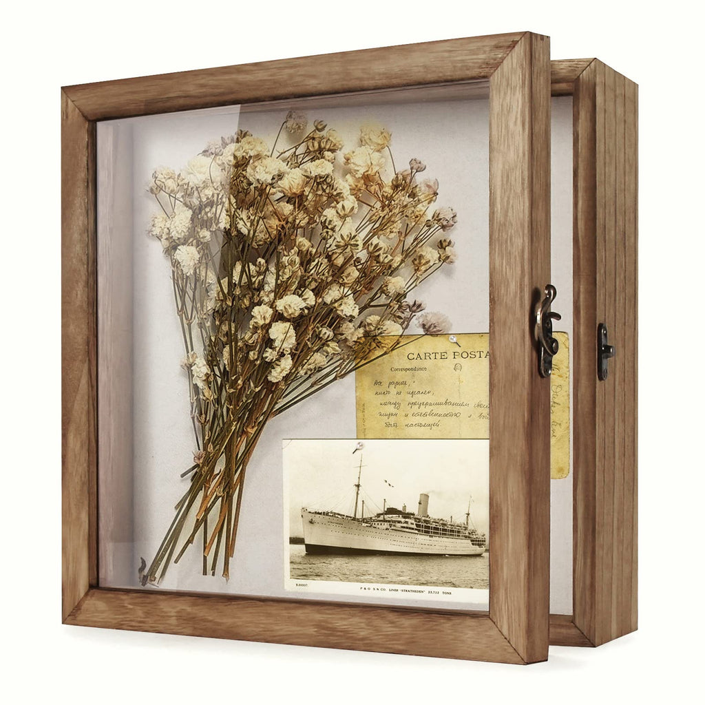 Shadow Box 12x12 Memory Display Case Wood Picture Frame Carbonized