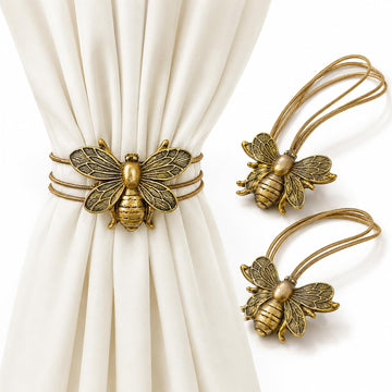 Magnetic Curtain Tiebacks Set of 2, Antique Bronze Flying Bee Design