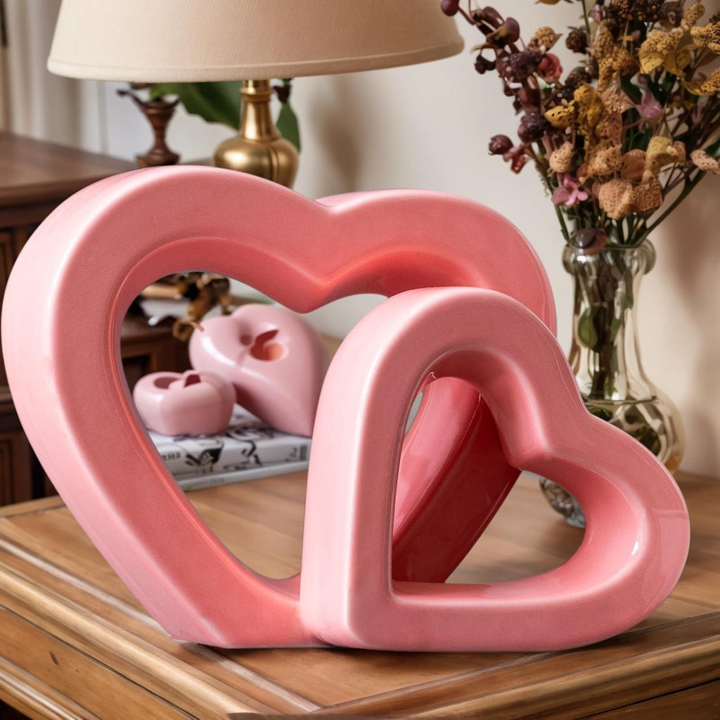 Love decorCeramic Golden Heart Decoration, Valentine's Day, Anniversary, Wedding Gift, Home Decoration (Pink)