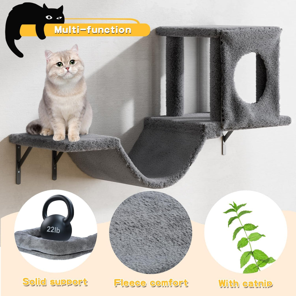Cat Wall Shelves, 6 Pcs Luxury Wall-Mounted Cat Climber Set, Dark Gray