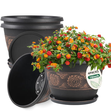 16 Inch Outdoor Planters, 4 Pack, Copper Retro Floral