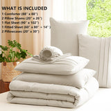 Queen Comforter Set Beige, 7 Pieces Soft Pinch Pleat Bed in a Bag Queen Comforter Set with Sheets