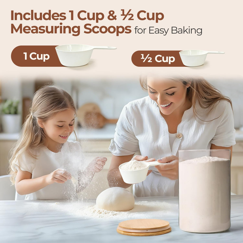 Flour Sugar Storage Containers 4 Qt, 2 Pack Glass Flour Container