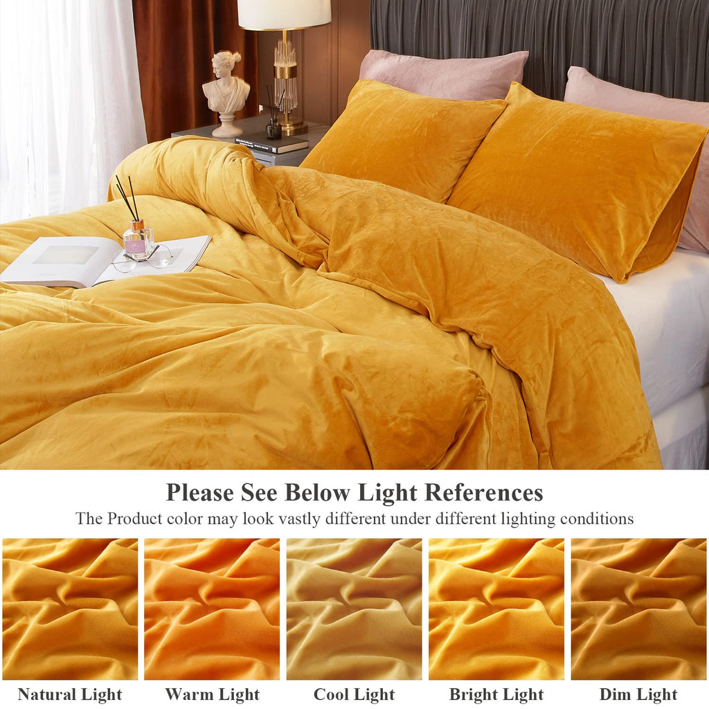 Velvet Duvet Cover Set 3 Pieces Gold Luxury Flannel