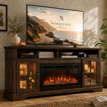 70", Modern Entertainment Center for TVs Up to 80", TV Console with Storage Cabinets, Media Console, Brown TV Stand