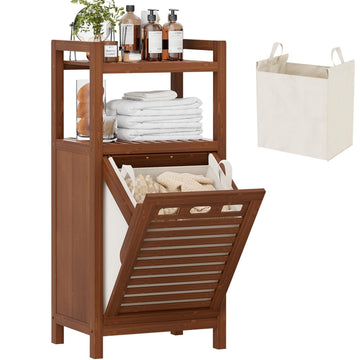 Bamboo Tilt Out Laundry Hamper Cabinet with Removable Bag, Walnut