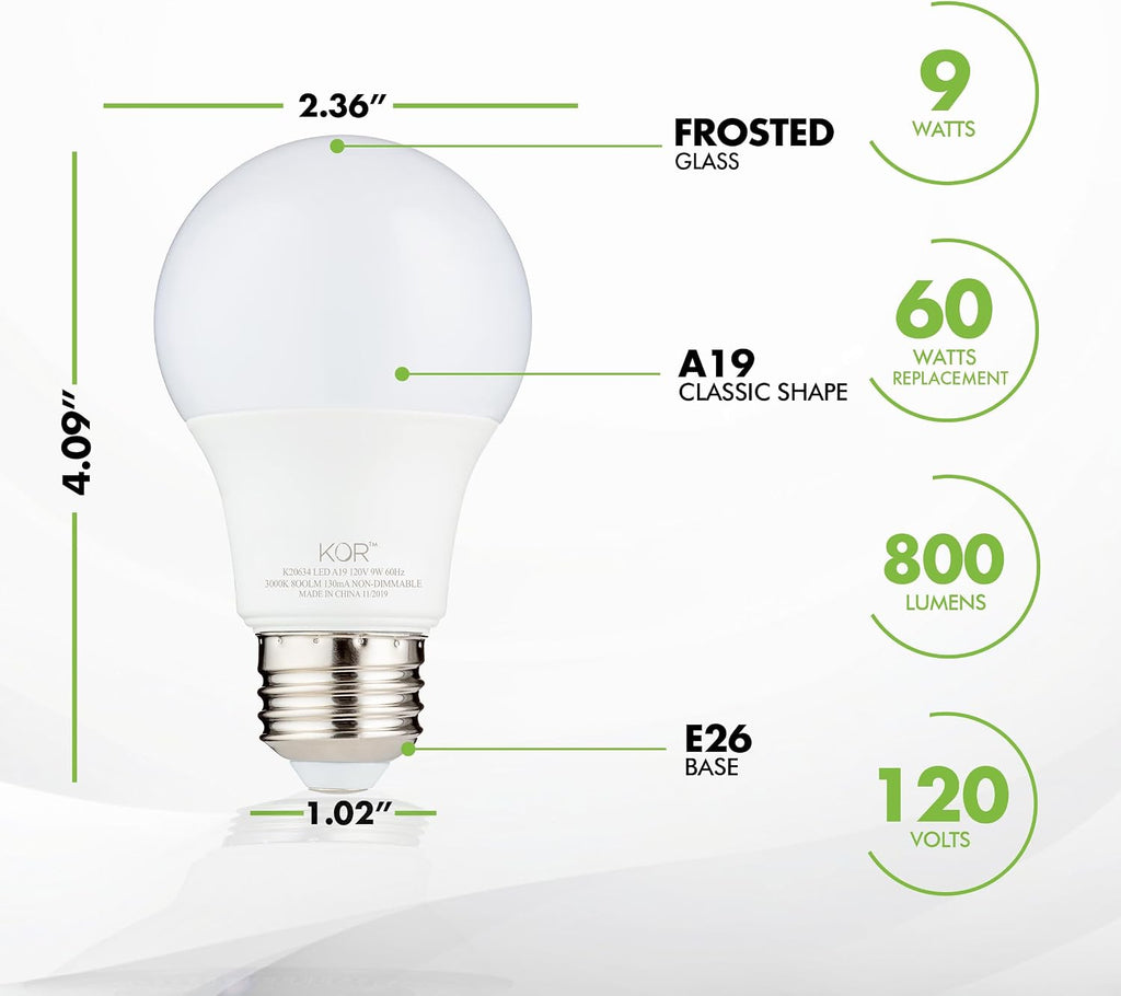 A19 LED Light Bulbs, 60W Equivalent, 3000K Soft White, 6 Pack, E26 Base