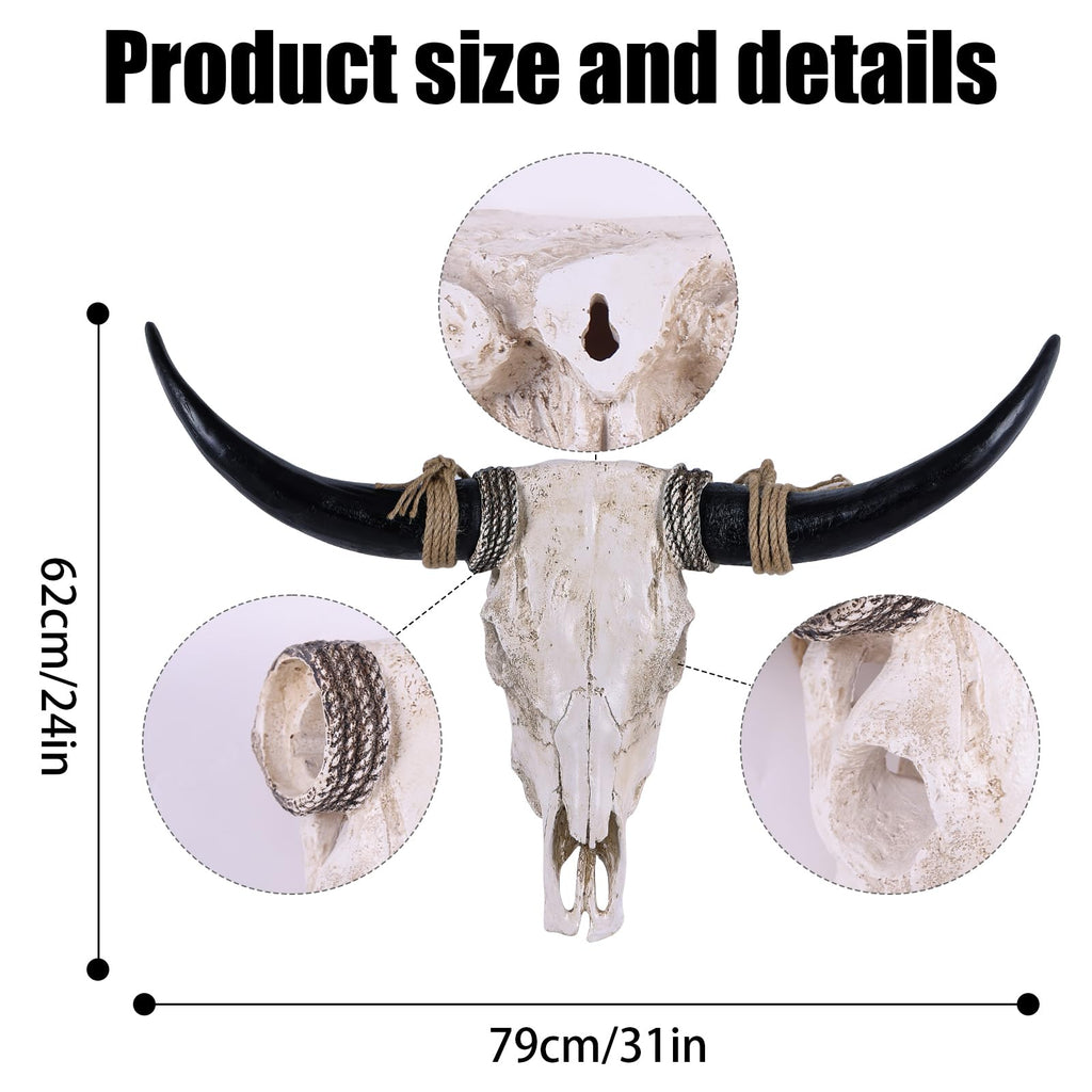 Longhorn Wall Decor Long Horns Wall Decor Resin Long Horn Skull Head Sculpture, Cow Skull Accent for Western Gothic