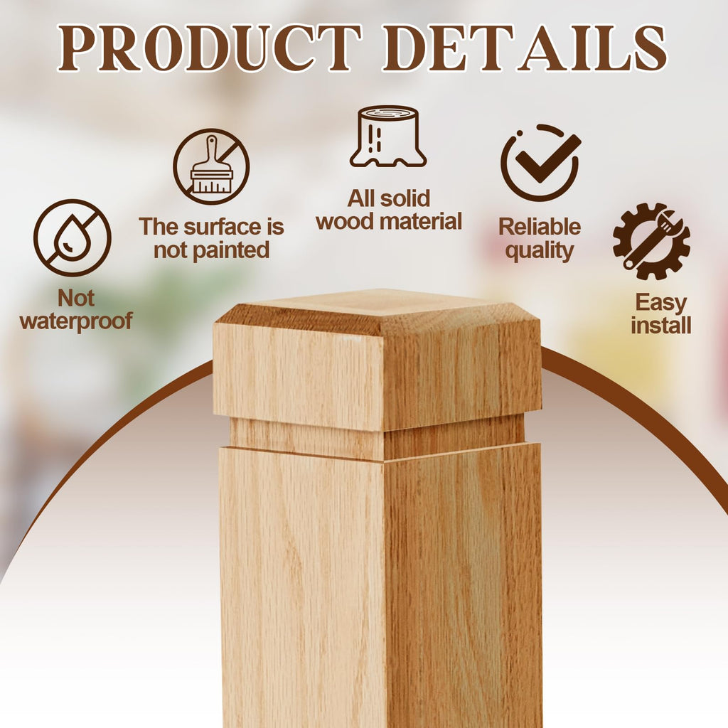 Stair Railing Kit, 16 Iron Balusters with Shoes and 2 Solid Red Oak Newel Posts, Complete Staircase Upgrade Set for