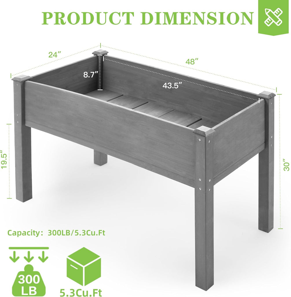 Raised Garden Bed with Legs, 48×24×30 Cedar Wood Elevated Planter Box | Large Growing Capacity,Premium Cedar