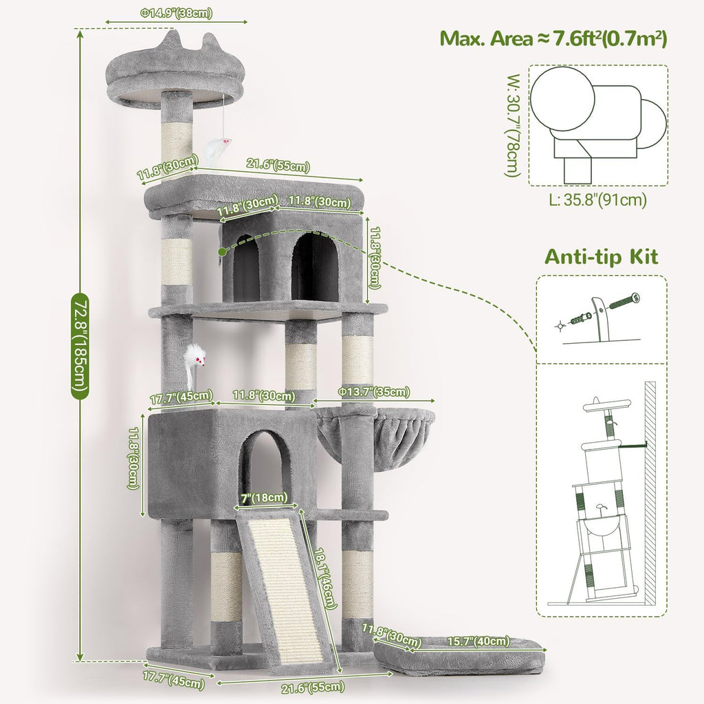 Heavy Duty Cat Trees for Large Cats 20 lbs+, Light Grey
