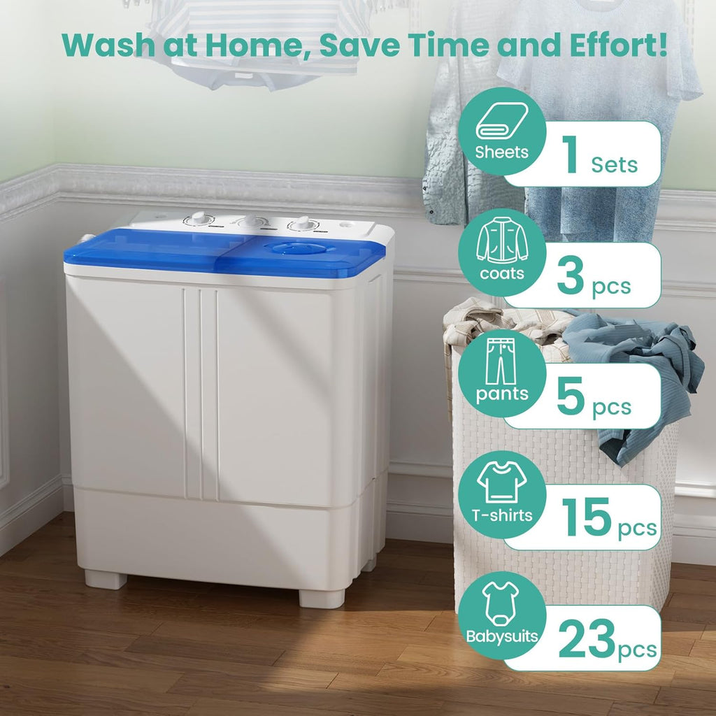 20 Lbs Portable Washing Machine, Portable Washer for Apartment with 12 Lbs Washer, 8 Lbs Spinner, Mini Compact Top