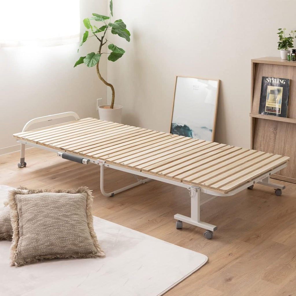 Wooden Slatted Folding Bed Frame, Foldable Rollaway Sturdy Paulownia Japanese Futon Mattress Tatami Natural No