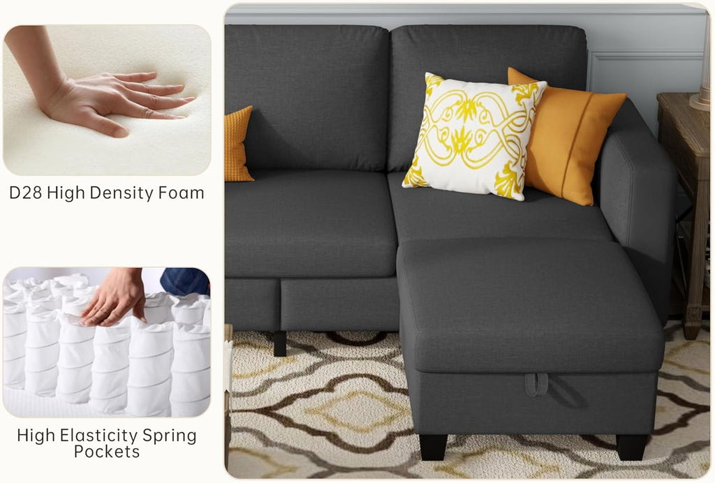 Sectional Couches for Living Room Convertible 78" Small L Shaped Grey Couch 3 Seater Sofas with Storage Removable