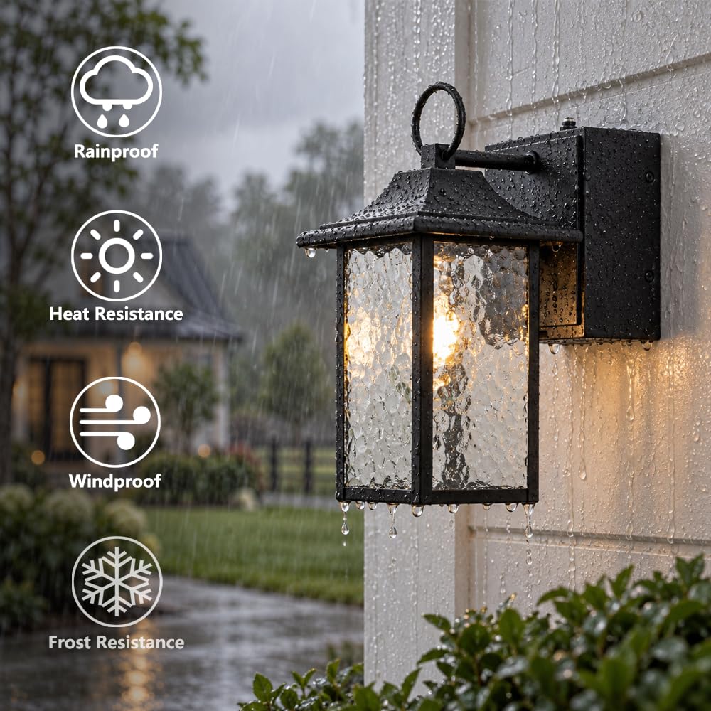 Farmhouse Outdoor Wall Lantern, Dusk-to-Dawn, Built-in GFCI Outlet