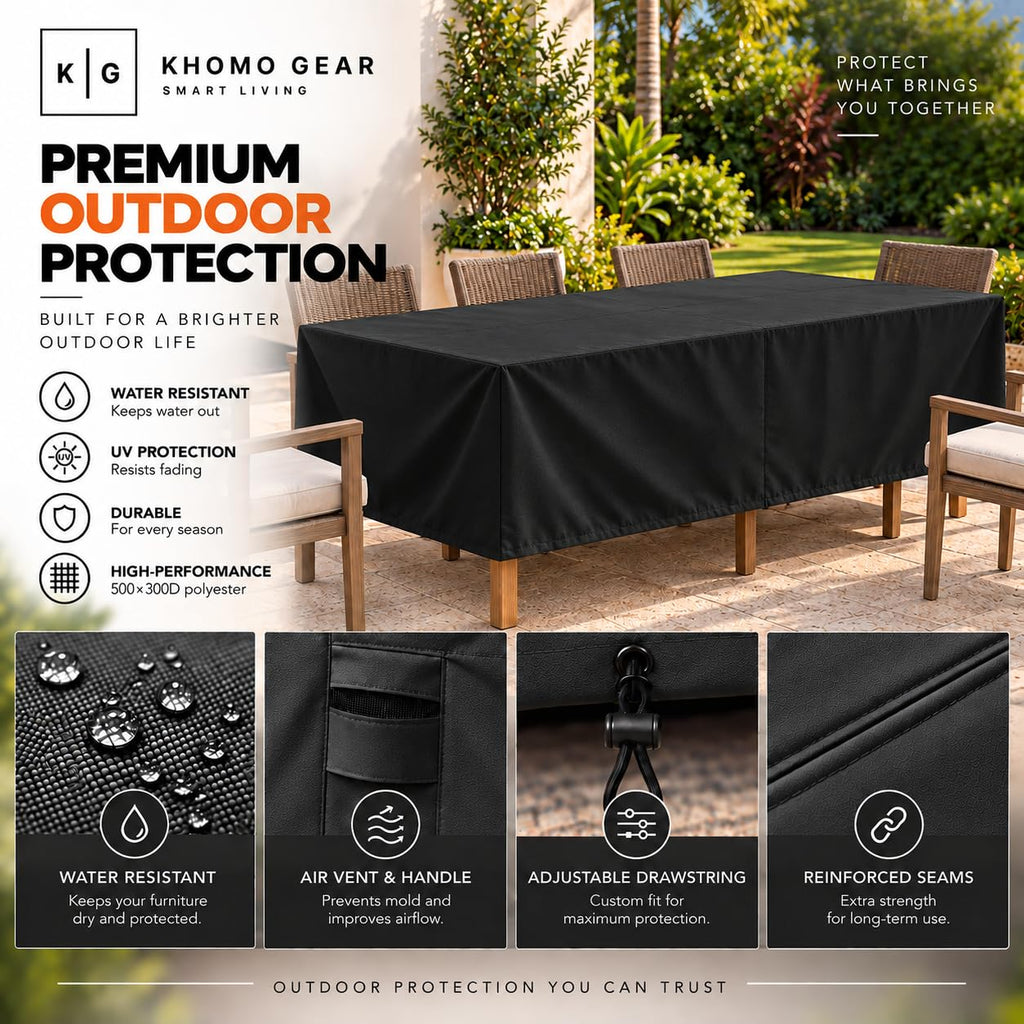 Outdoor Table Cover Waterproof, Rectangular Patio Dining Table Cover with Air Vent and Leg Straps - 70"L x 34"W x