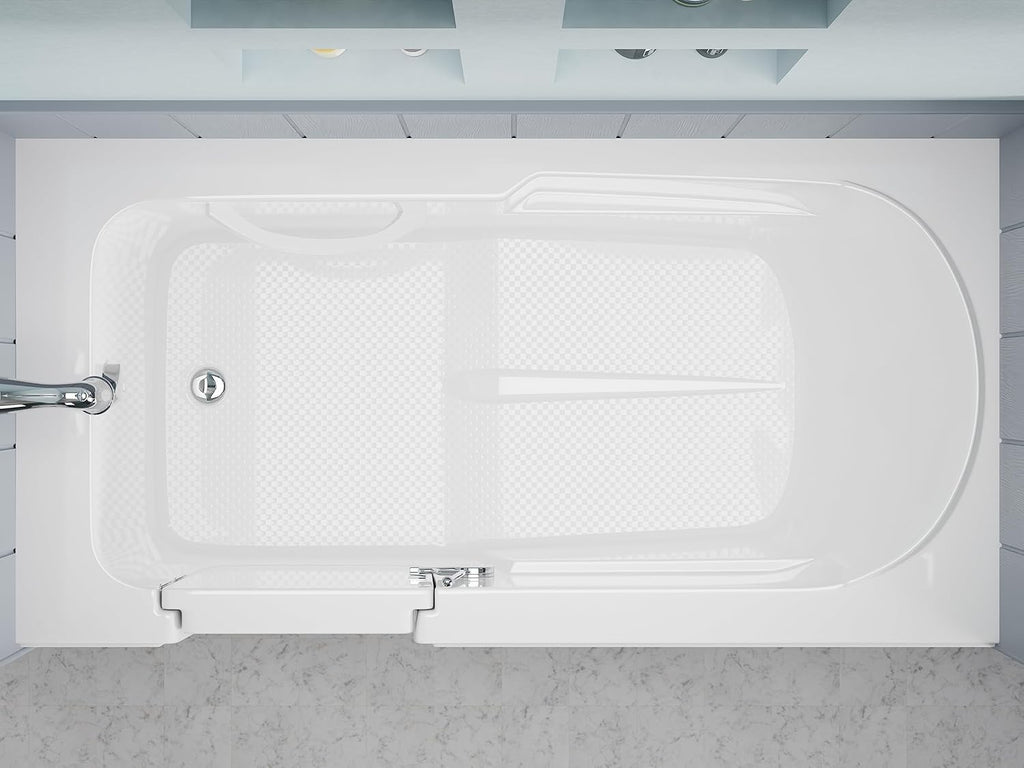Walk-In Tub 60'' x 30'' Acrylic, Left Drain, Easy Step Low Threshold, Non-Slip Floor, Modern Chrome Details, Glossy