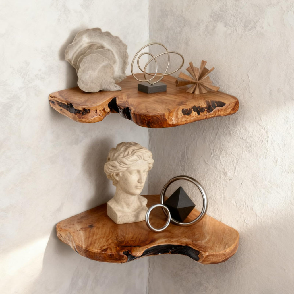 Live Edge Cedar Corner Shelf, Set of 2