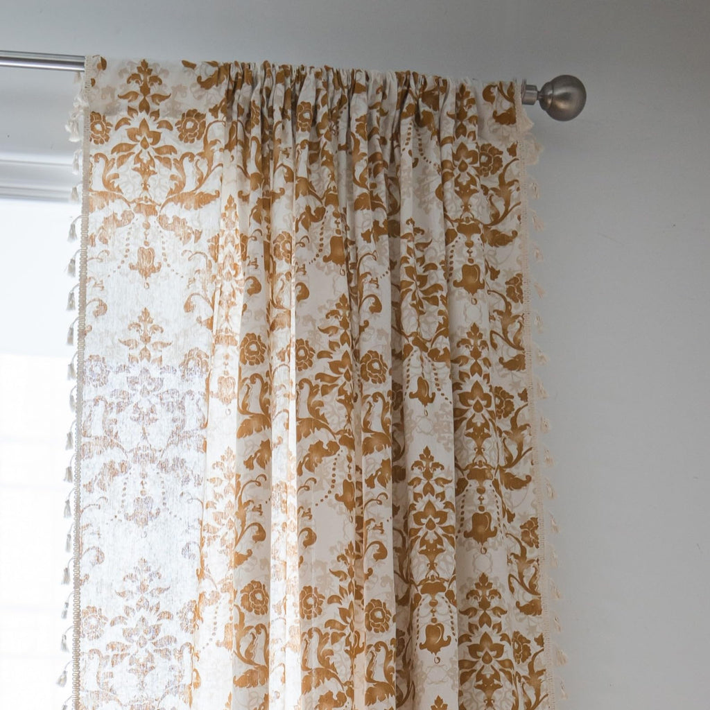 Boho Curtains Living Room 96 Inches Length Long, Printing Moroccan Cotton Linen Rod Pocket Vibe Farmhouse Bohemian
