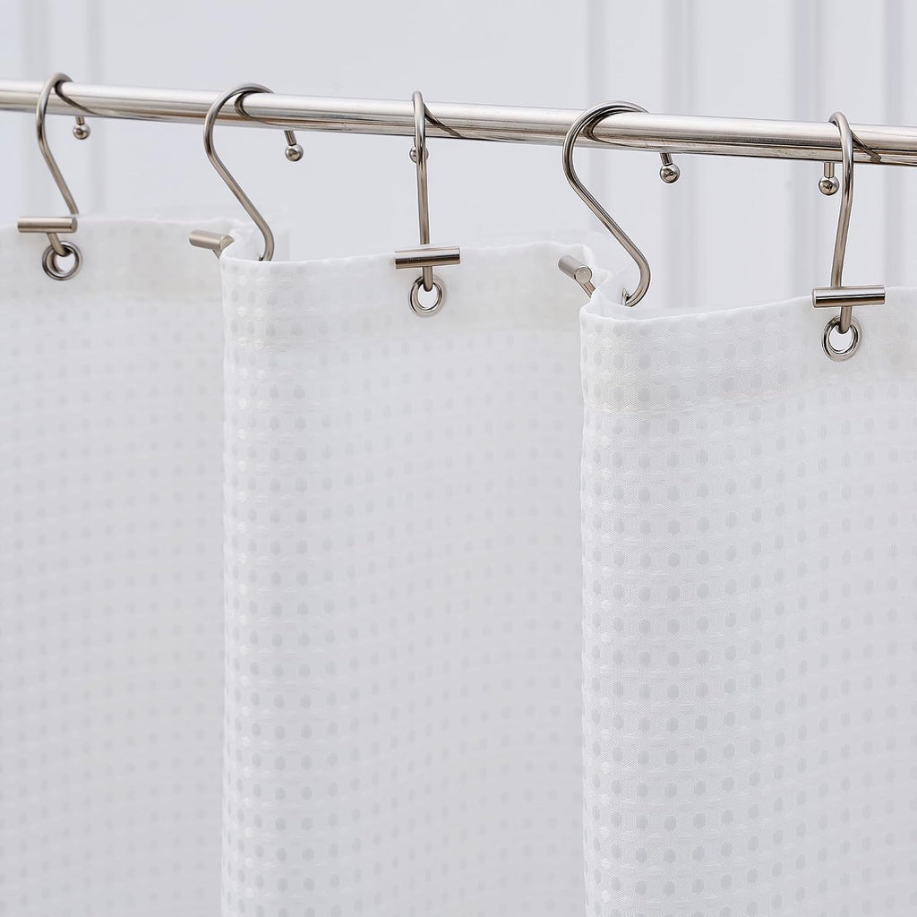 Shower Curtain Set, 180GSM Waffle Weave Fabric with PEVA Liner & 12 Metal Hooks, 3-in-1 Bathroom Curtain Set,White