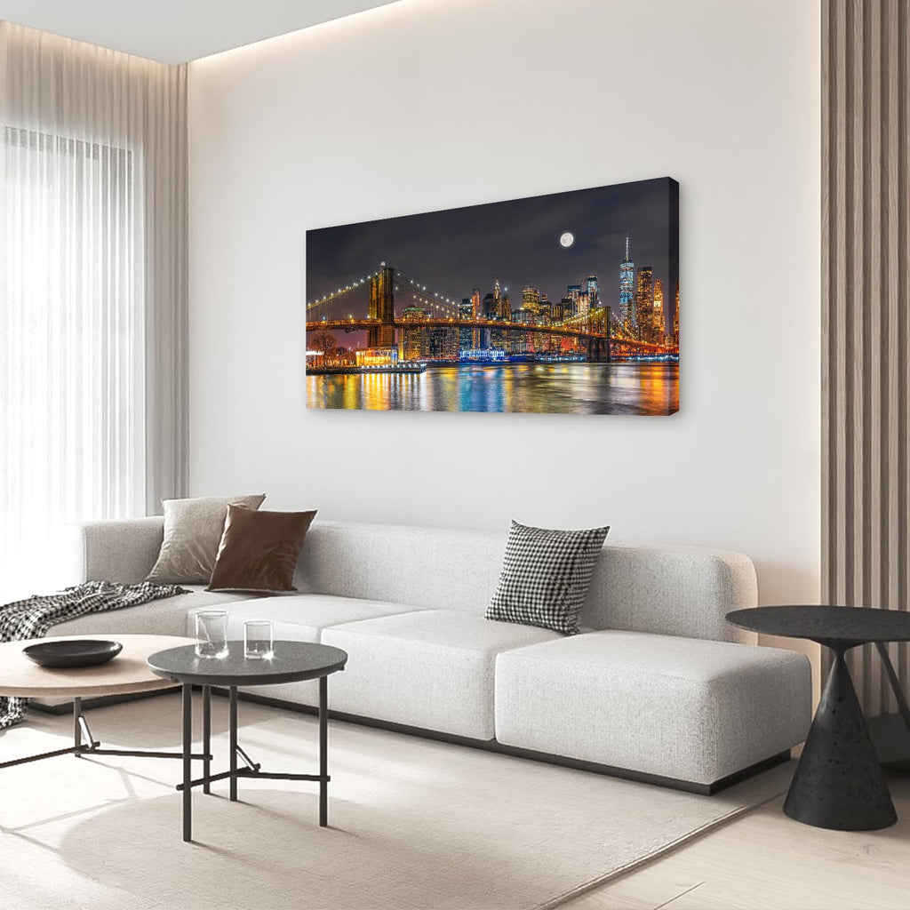 Brooklyn Bridge Night Skyline Canvas Wall New York Poster