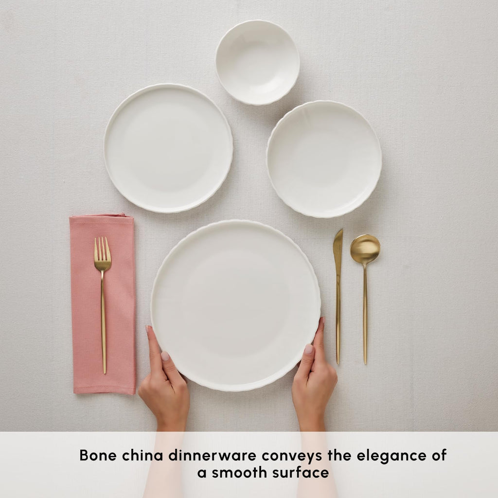 24-Piece Bone China Pumpkin Dinnerware Set for 6, White Elegant Tableware, Plates and Bowls Set, Durable Fine China