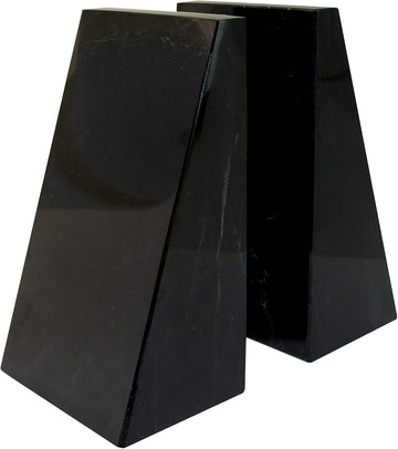 Premium Polished Stone Marble 6" Book Ends for Bookshelf Decor, Home, Office or Kitchen Shelves. Heavy, Triangular