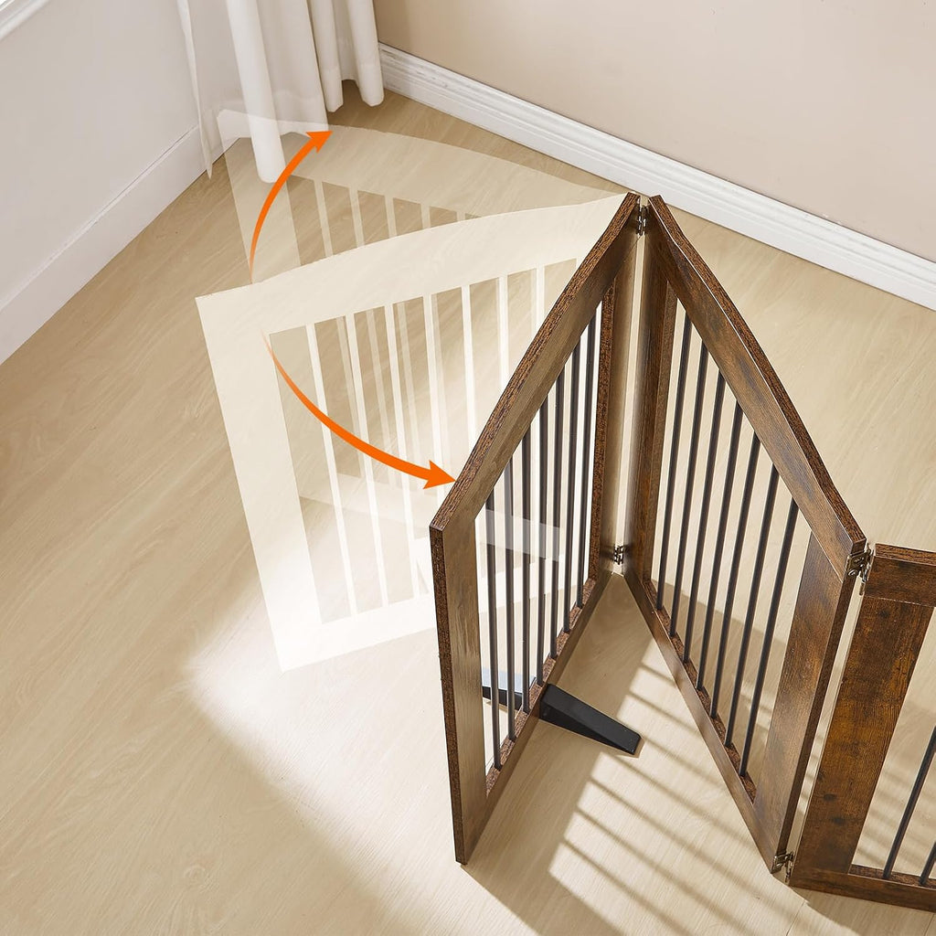 Indoor Dog Gate with Support Feet, Freestanding Pet Gate for Doorway, Stairs, 24 Inch 3 Panels, Folding Dog Fence
