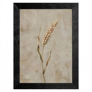 Framed Botanical Wild Wheat Wall Art, Black Frame with Textured Finish, Vintage Oil Painting Style Minimalist Nature