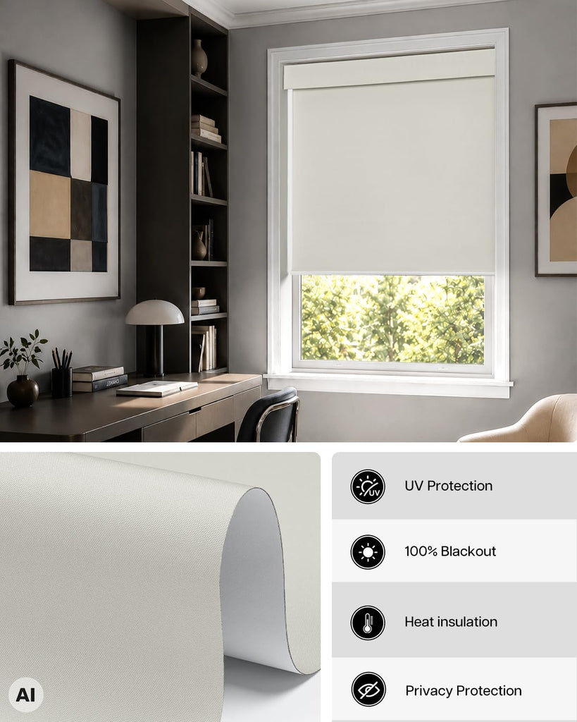 Motorized No Drill Blackout Roller Shades, White