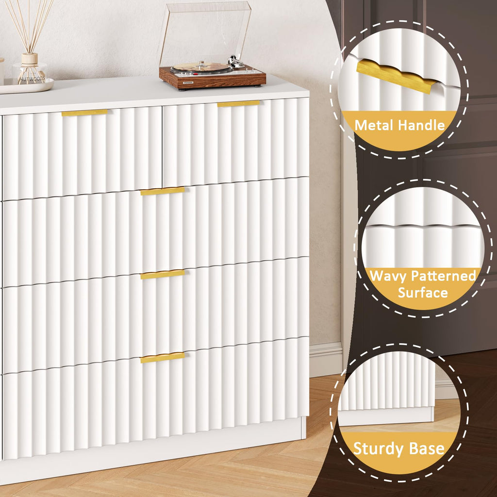 55.1" Wide Fluted 10 Drawer Dresser, White