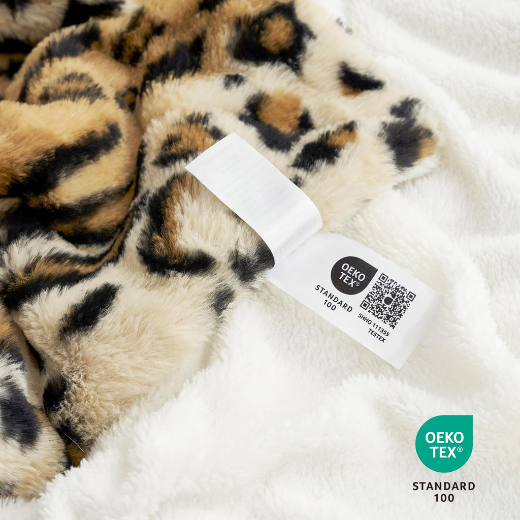Bliss Leopard Print Faux Fur Throw Blanket, 60"×80", Brown Leopard
