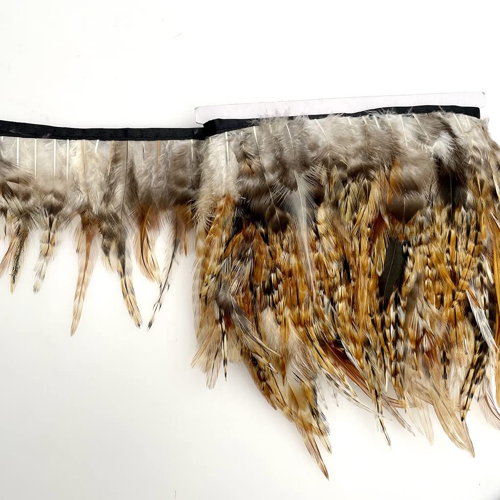 Rooster Hackle Feather Trim Fringe for DIY Clothing Craft Dress Decoration(Natural 1) - 2yards