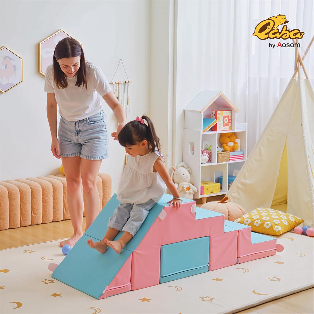 Toddlers Climbing Toys, Foam Climbing Blocks, 2 Pieces PU Leather Soft Play Set Indoor for Crawling or Sliding Aged