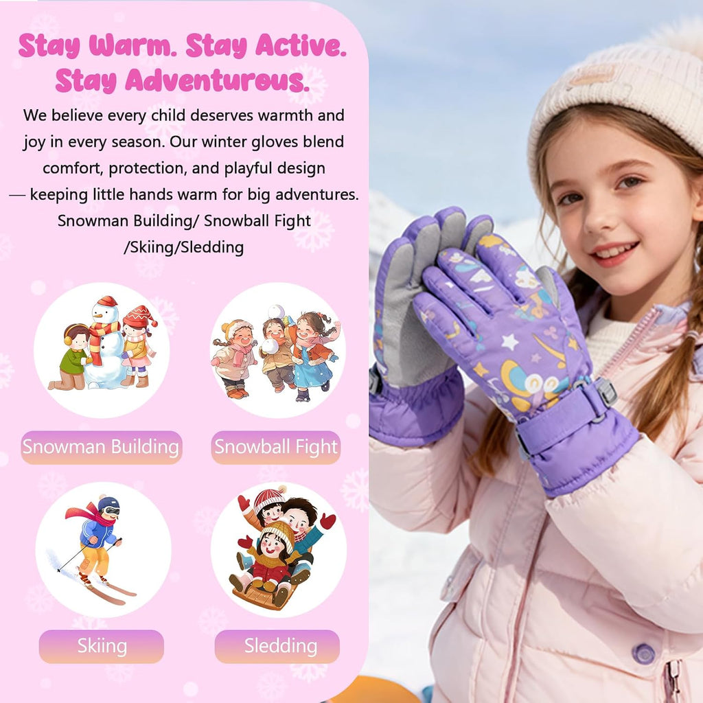 Winter Gloves for Kids Waterproof Boys Girls Cute Snow Ski Gloves Toddler Snowboarding Gloves Windproof