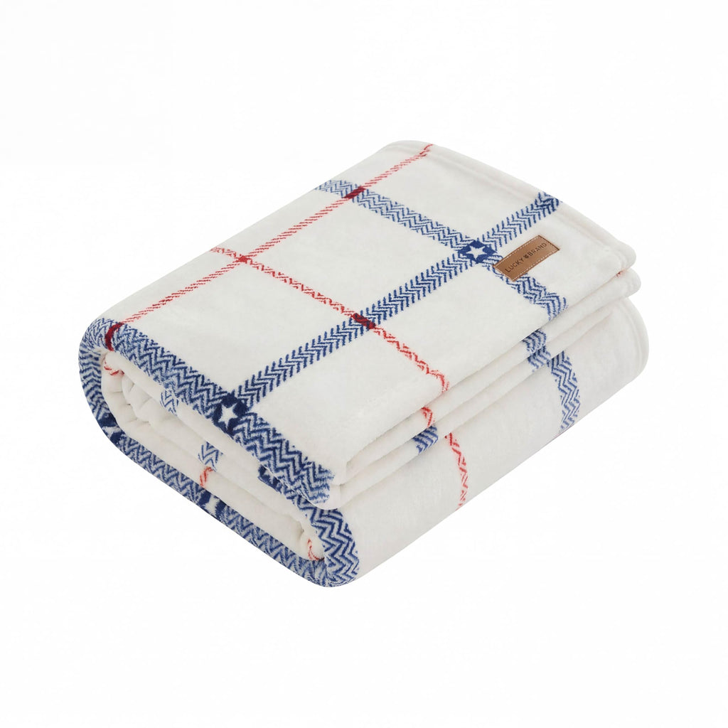 50" x 70" Plush Throw Blanket, Ditsy Star Plaid White Blanket for Sofa or Bed