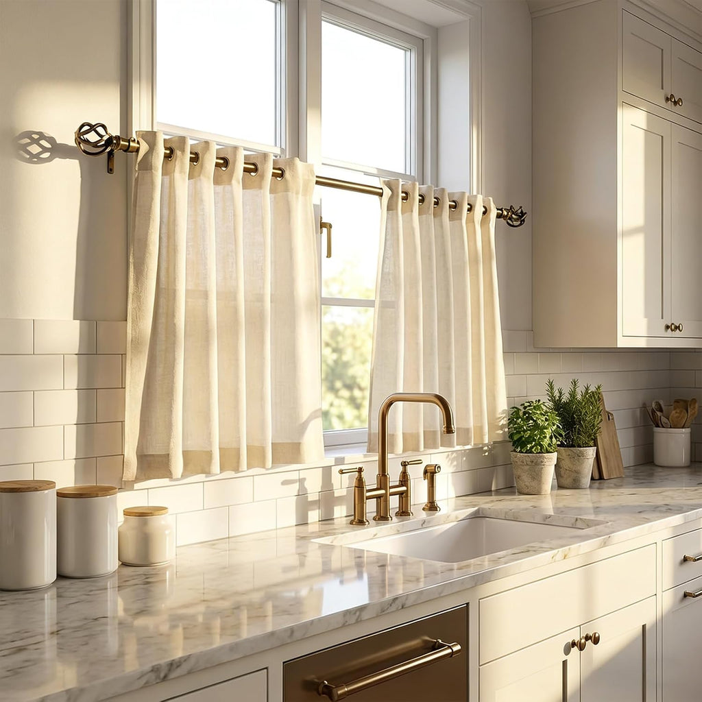 Brass Curtain Rods, 1 Inch Modern Drapery Rods, Adjustable Heavy Duty Curtain Rod, with Twisted Cage