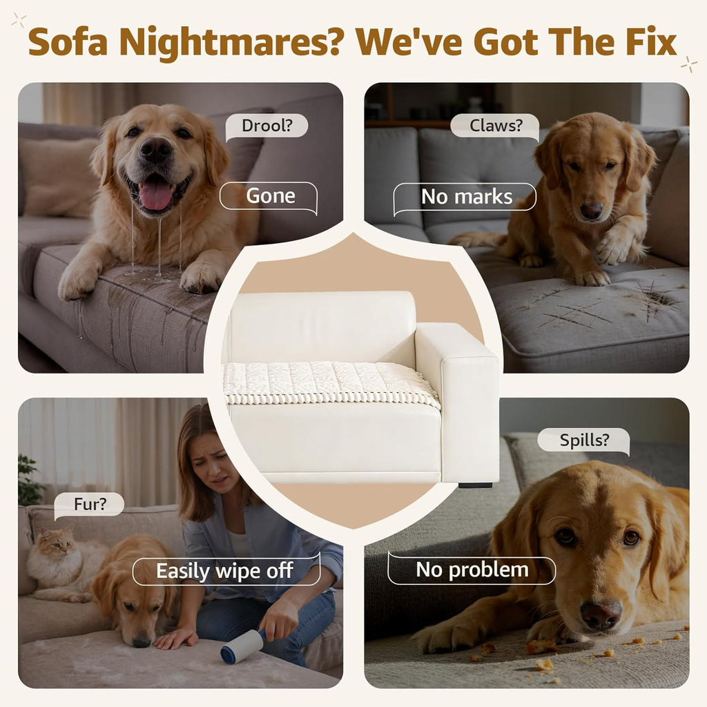 Couch Cover for Dogs Washable: Non Slip Fuzzy Plush Pet Couch Covers for 2 Seat Sofa, Hair Resistant Sofa Protector