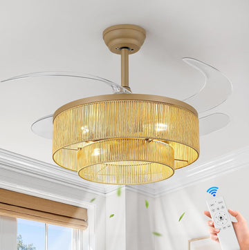 Retractable Ceiling Fans with Lights: 20 inch Low Profile Ceiling Fans with Remote Control, 4 Blades 6 Speeds DC