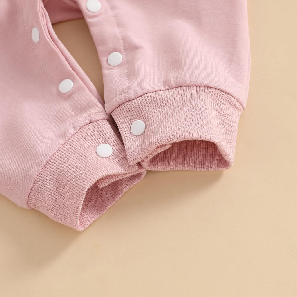 Easter Baby Boy Girl Outfit Embroidery Bunny Rompers Bunny Tail Jumpsuit Unisex Newborn Infant Easter Clothes (Pink