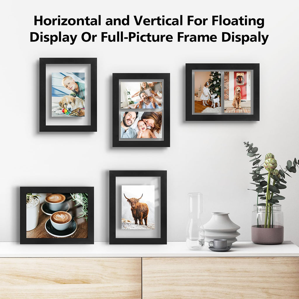 8X10 Floating Picture Frame Solid Wood Black(1 Pack)
