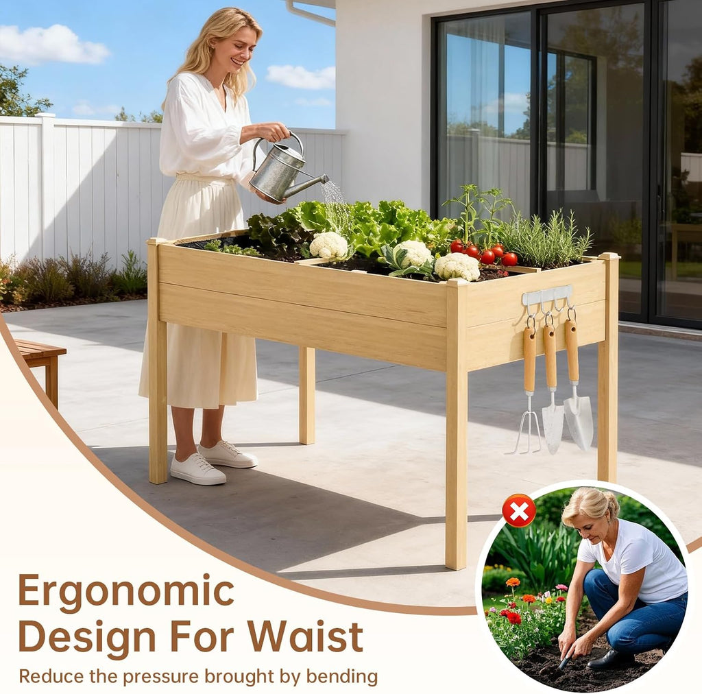 Raised Garden Bed Outdoor, 48 x 24 x 30 Inch Elevated Wooden Garden Bed with Legs and Liner, Raised Beds for
