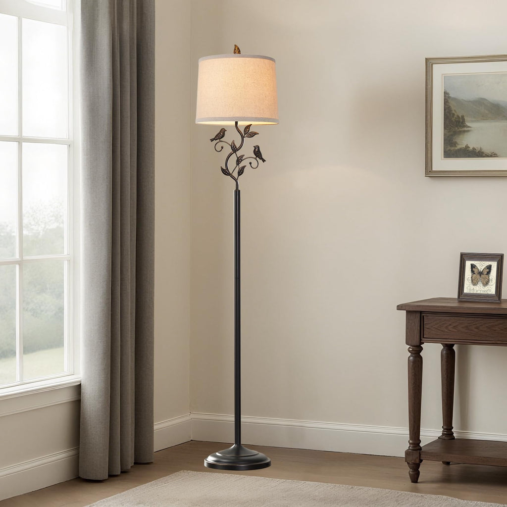 63" Rustic Unique Bird Leaf Floor Lamp